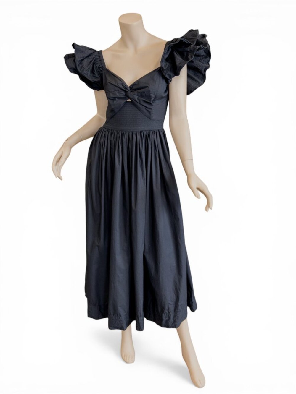 Cleobella Piper Midi Dress Black Organic Cotton Romantic Ruffle Sleeve Boho